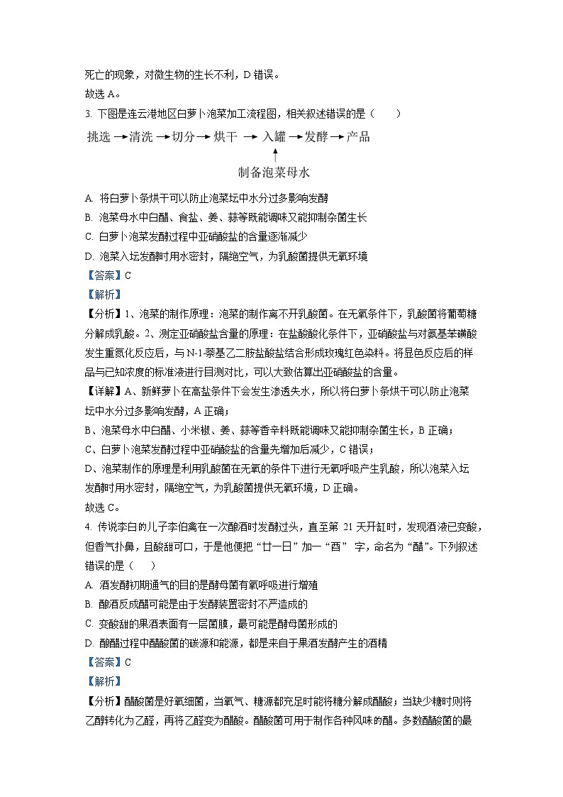 江苏省连云港市高级中学2022-2023学年高二生物下学期3月月考试题（Word版附解析）02