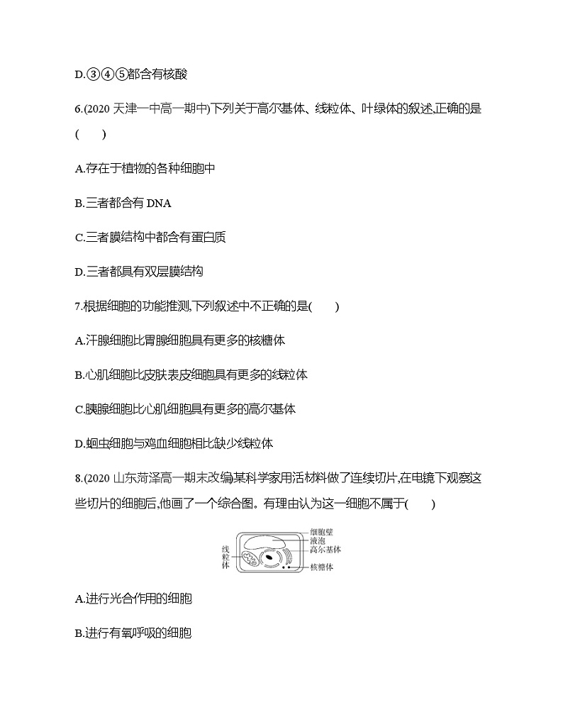 人教版高中生物必修第1册第3章第2节细胞器之间的分工合作习题含答案03