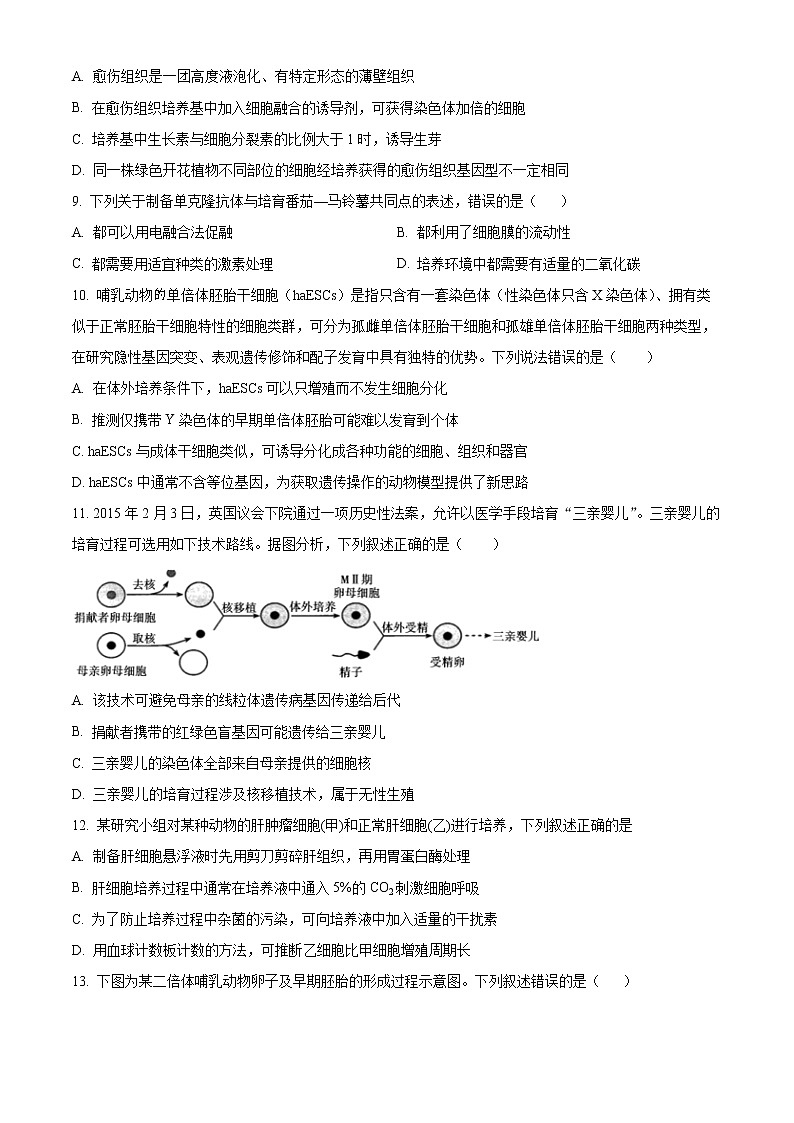 江苏省常熟中学2021-2022学年高二3月线上教学阳光调研生物试题无答案第3页