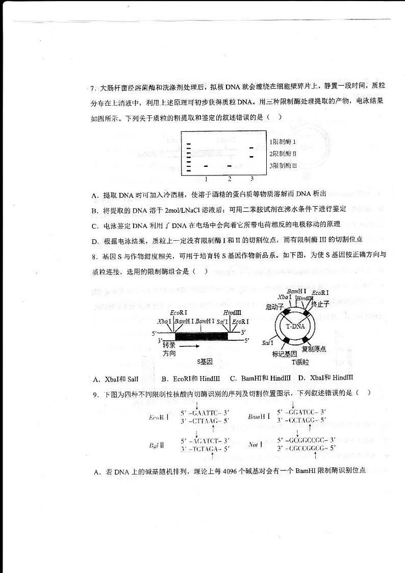 2023德州一中高二下学期4月月考生物试题扫描版含答案第3页