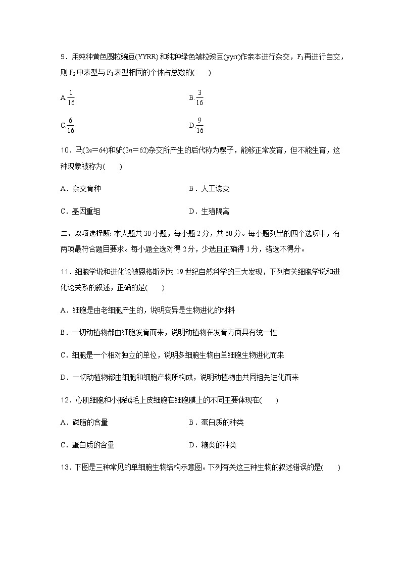 高中生物学业水平合格性考试模拟测试卷(四)含答案03