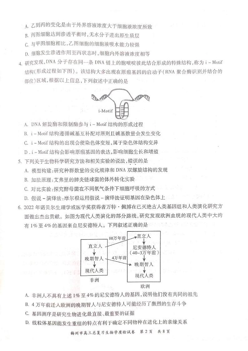 2023届广东省梅州市高考二模生物试题无答案02