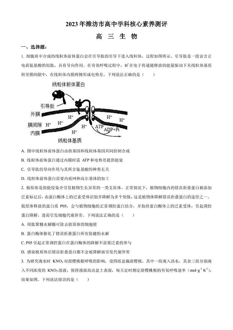 2022-2023学年山东省潍坊市高三下学期3月学科核心素养测评试题 生物（PDF版）01