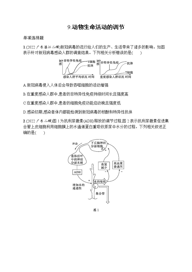 高考生物二轮复习小题练9动物生命活动的调节含答案第1页
