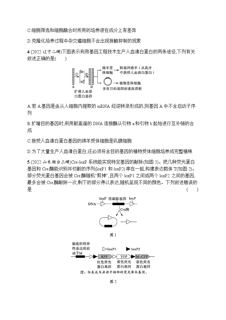 高考生物二轮复习小题练12生物技术与工程含答案第2页