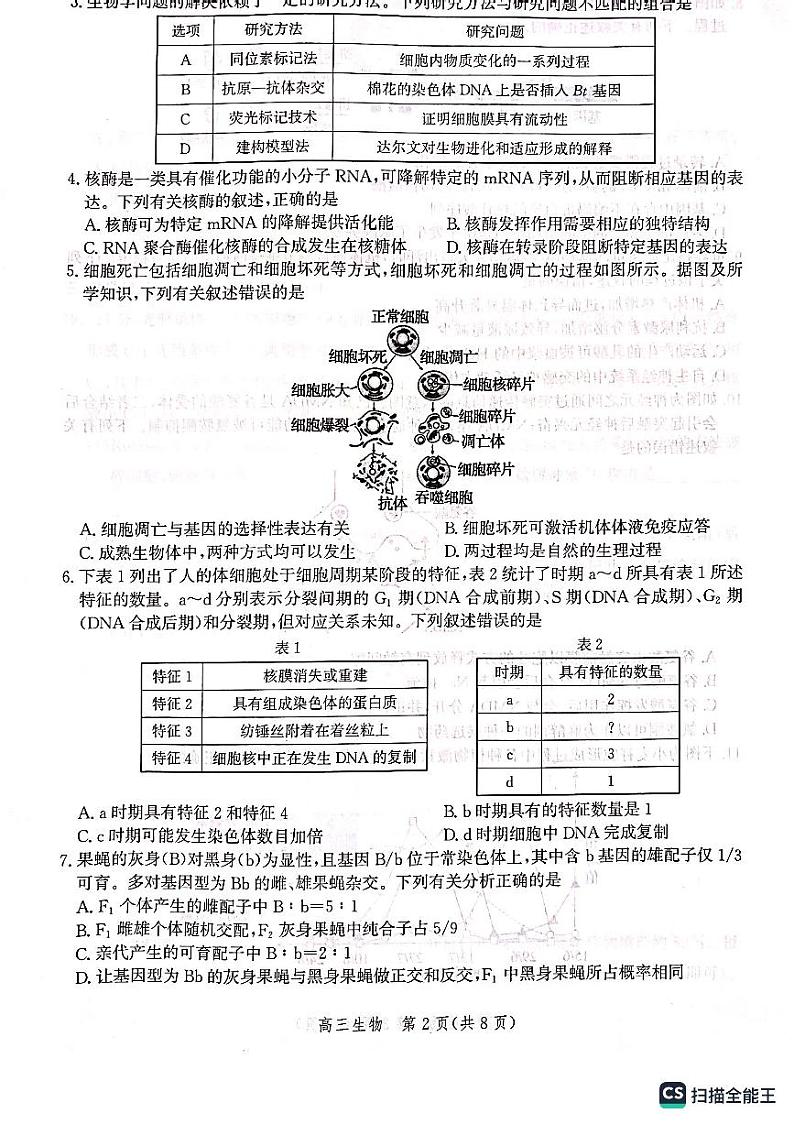2023届河北省沧州市高考一模生物试题及答案02