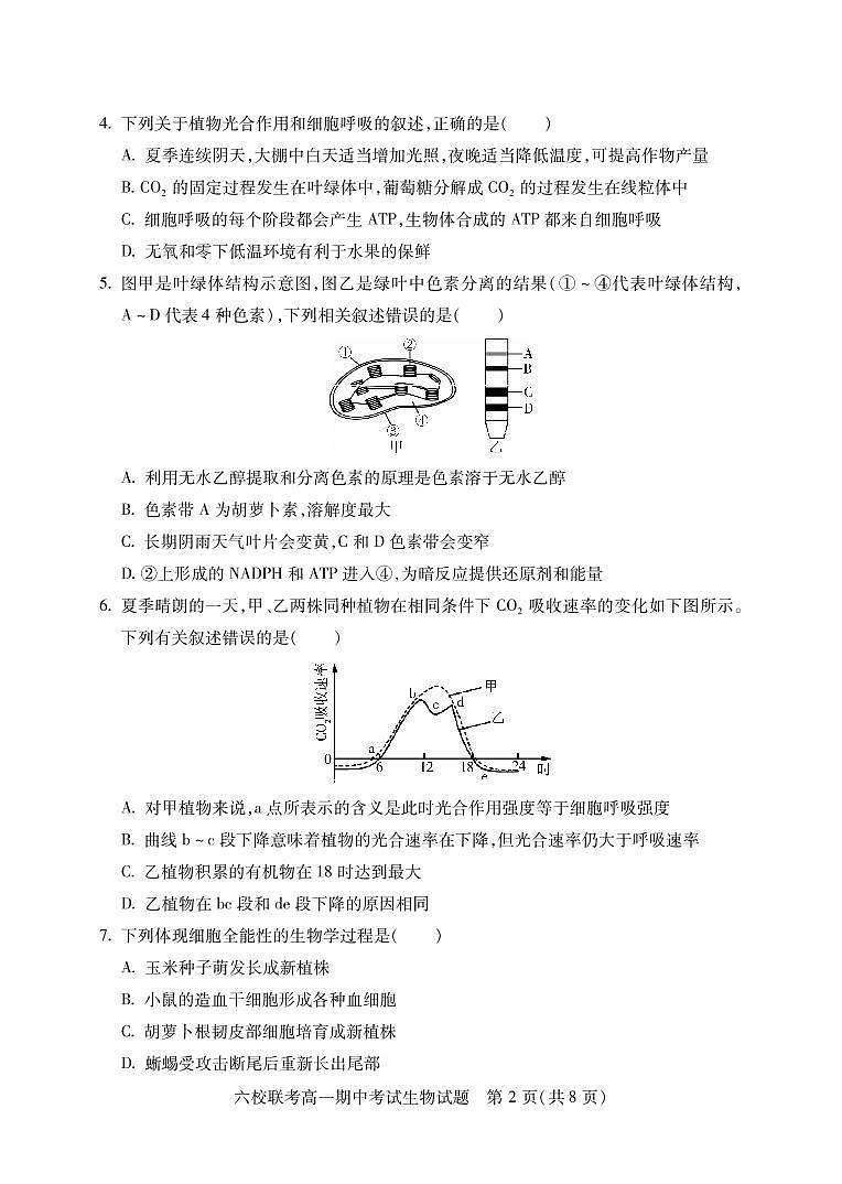 2023宜城一中、枣阳一中等六校高一下学期期中考试生物PDF版无答案02