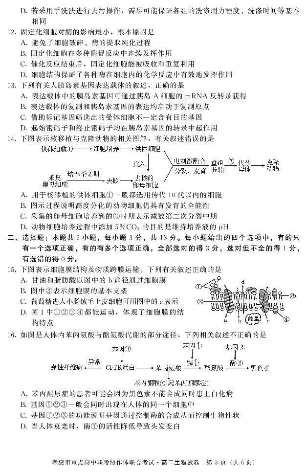 2019-2020学年湖北省孝感市重点高中协作体高二下学期联考生物试题 PDF版03