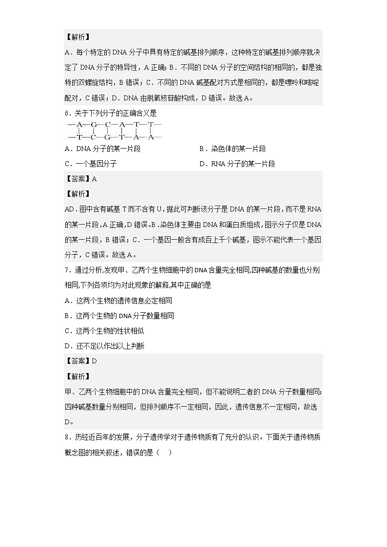 人教版高中生物必修2基因通常是有遗传效应的DNA片段作业含答案03