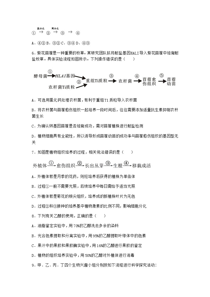 浙科版高中生物选择性必修3第一节通过植物组织培养可获得完整植株作业2含答案02