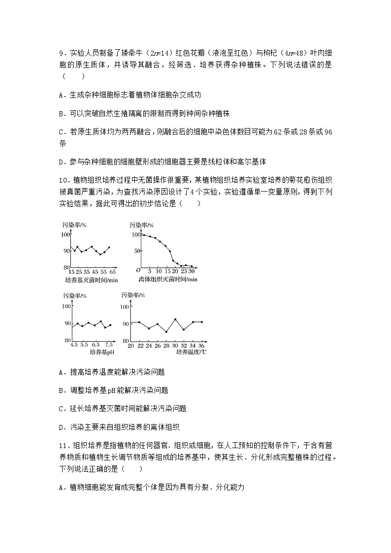 浙科版高中生物选择性必修3第一节通过植物组织培养可获得完整植株同步作业3含答案03