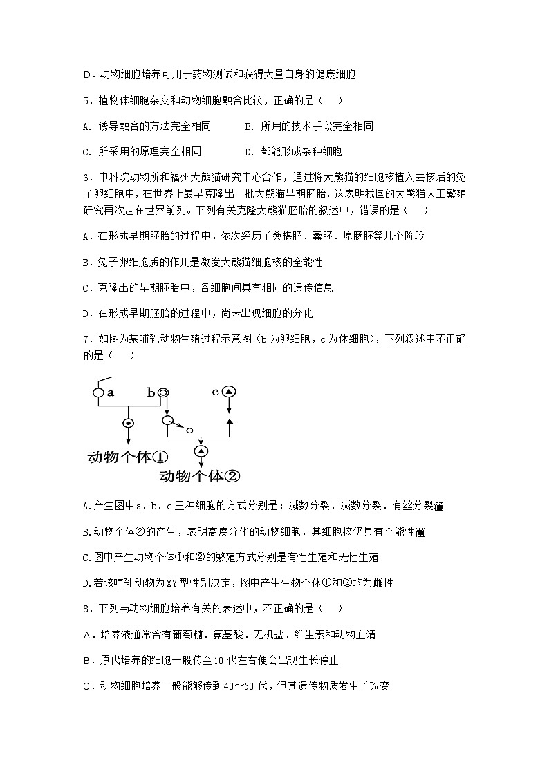 浙科版高中生物选择性必修3第三节通过细胞融合可产生具有新特性的细胞作业5含答案02