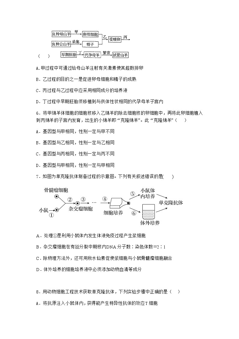 浙科版高中生物选择性必修3第三节通过细胞融合可产生具有新特性的细胞同步作业1含答案02