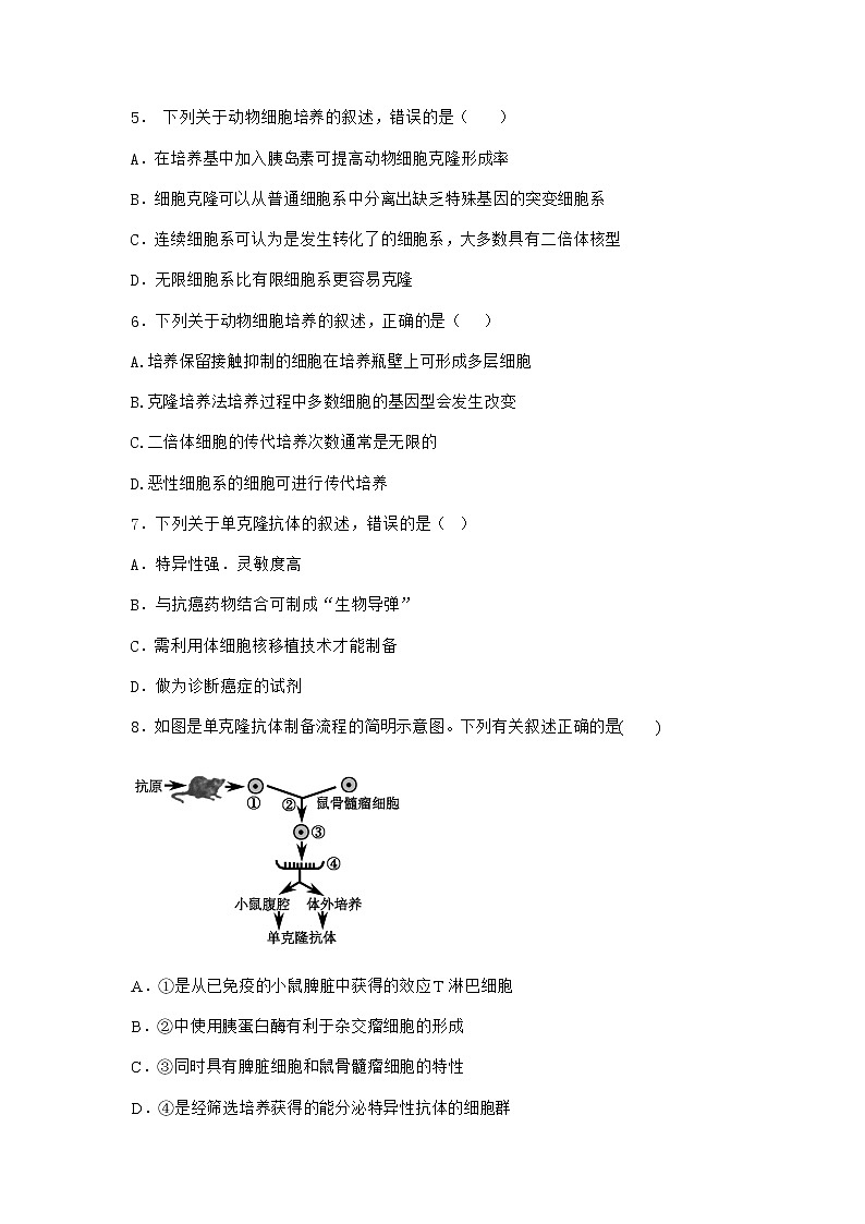 浙科版高中生物选择性必修3第三节通过细胞融合可产生具有新特性的细胞同步作业2含答案02
