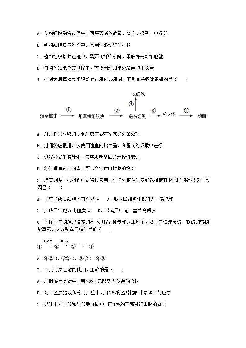 浙科版高中生物选择性必修3第一节通过植物组织培养可获得完整植株作业1含答案第2页