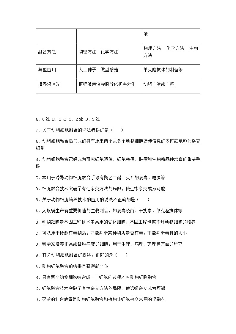 浙科版高中生物选择性必修3第一节细胞培养是动物细胞工程的基础优质作业1含答案第3页
