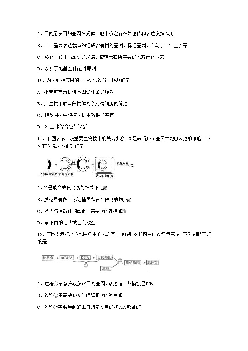 浙科版高中生物选择性必修3第一节基因工程赋予生物新的遗传特性同步作业1含答案03
