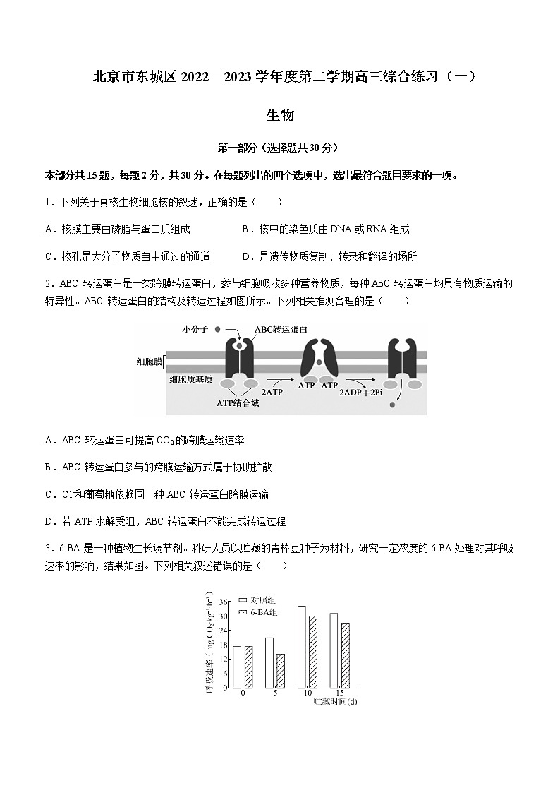 2022-2023学年北京市东城区高三下学期综合练习（月考）生物试卷含答案01
