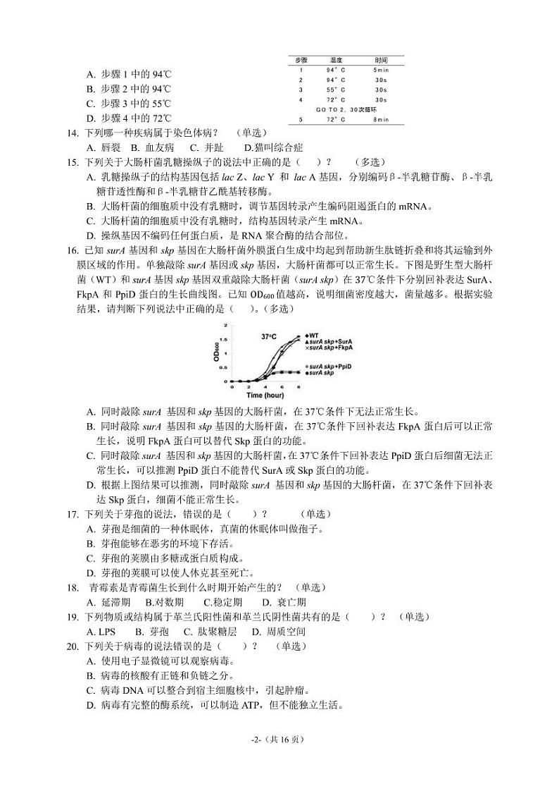 2023年福建省中学生生物学初赛试题第2页