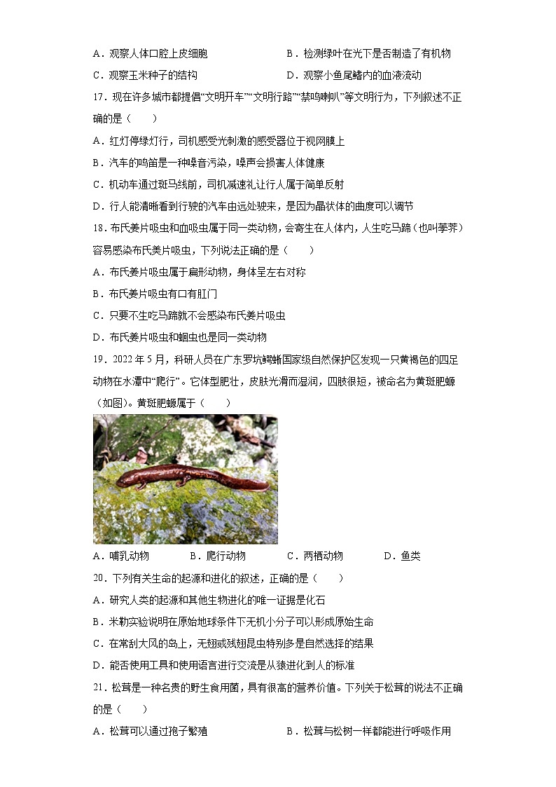 2023届广东省河源市龙川县高三一模生物试题（含答案）第3页