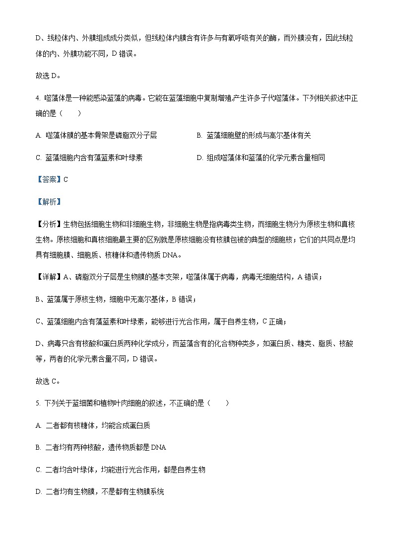 2022-2023学年四川省内江市威远中学校高二下学期期中生物试题含解析03