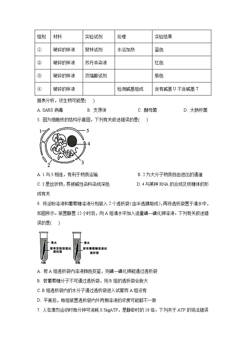2021-2022学年福建省龙岩市高一上学期期末教学质量检查生物试卷含答案02
