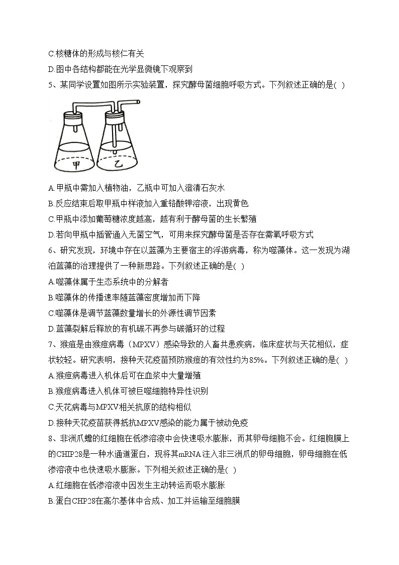浙江省丽水、湖州、衢州三地市2023届高三下学期4月教学质量检测（二模）生物试卷（含答案）02