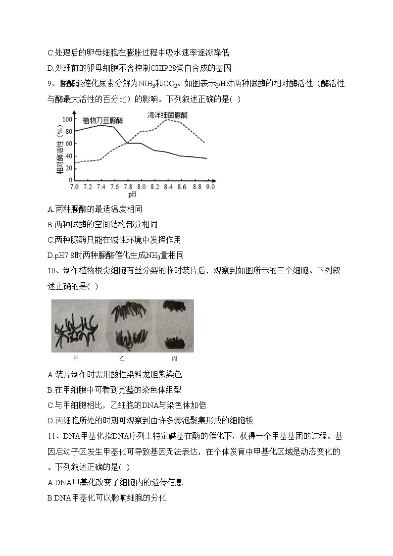浙江省丽水、湖州、衢州三地市2023届高三下学期4月教学质量检测（二模）生物试卷（含答案）03