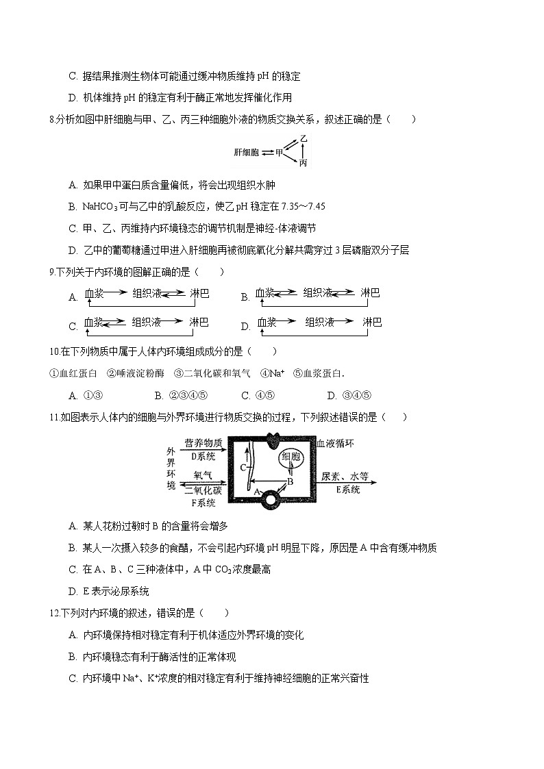 第1章  人体的内环境与稳态（能力提升练）-【单元测试】2022-2023学年高二生物分层训练AB卷（人教版2019选择性必修1）（原卷版）第3页