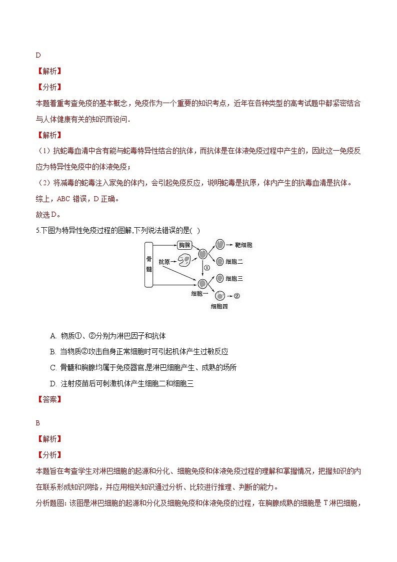 第4章 免疫调节（知识通关练）-【单元测试】2022-2023学年高二生物分层训练AB卷（人教版2019选择性必修1）（解析版）第3页
