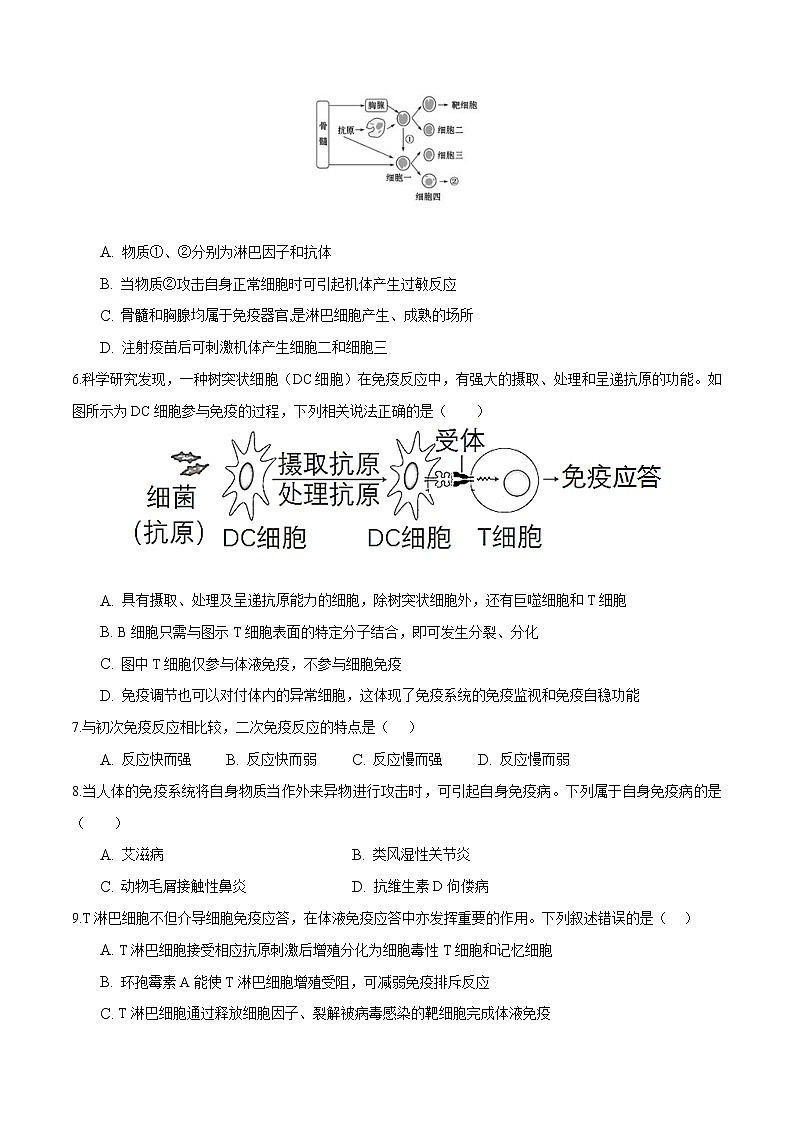 第4章 免疫调节（知识通关练）-【单元测试】2022-2023学年高二生物分层训练AB卷（人教版2019选择性必修1）（原卷版）第2页