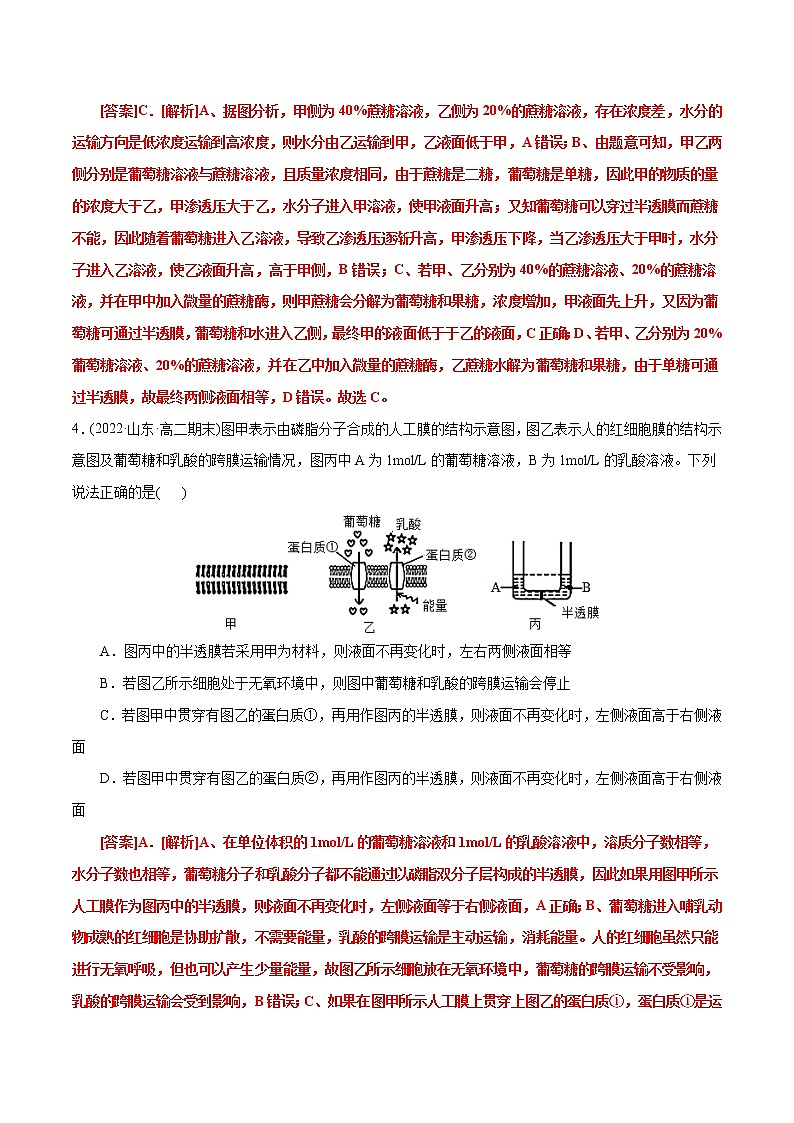 第4章  细胞的物质输入和输出（A卷·知识通关练）（解析版） 第3页