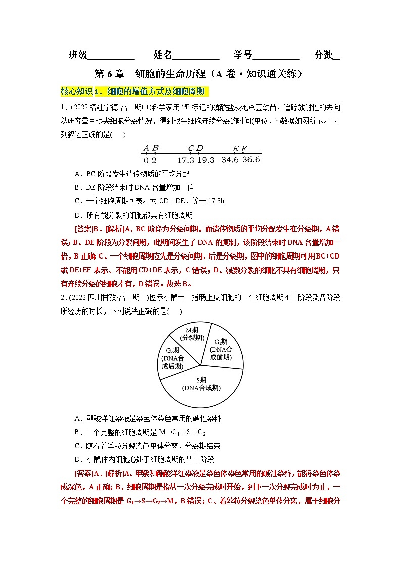 第6章 细胞的生命历程（A卷·知识通关练）-【单元测试】高一生物分层训练AB卷（2019人教版必修1）01