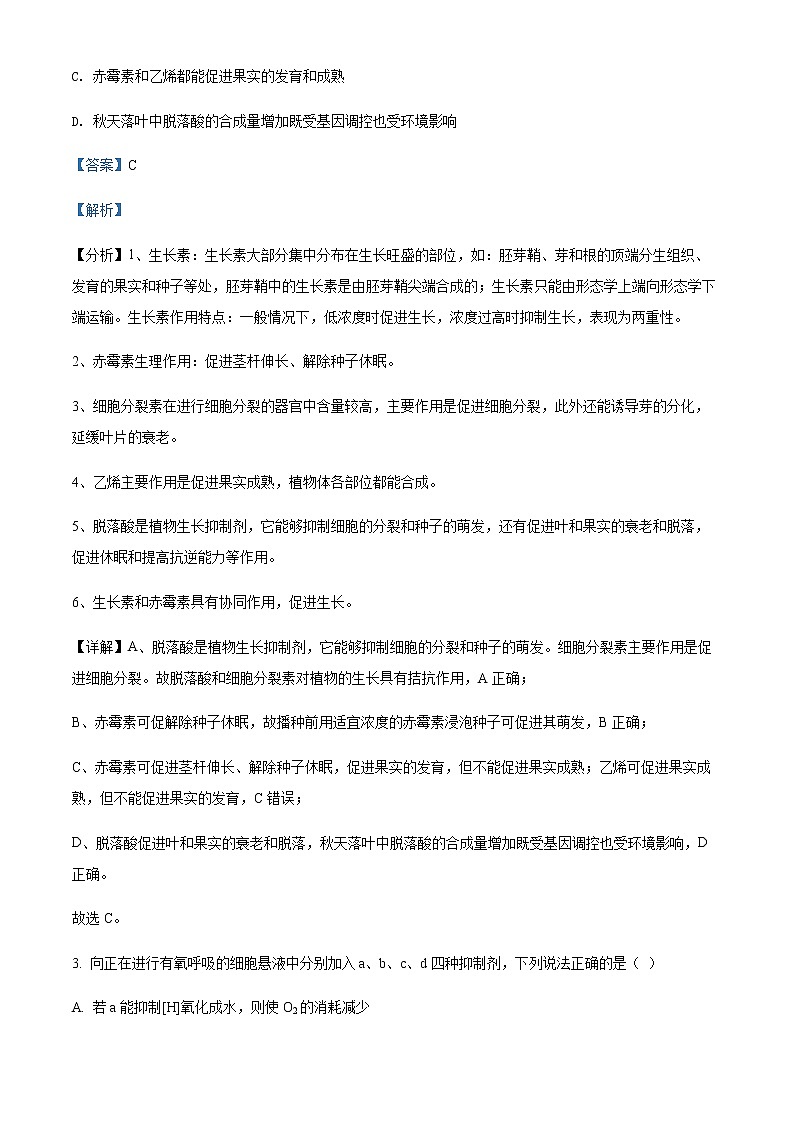 宁夏石嘴山市2021-2022学年三中高三三模理综生物试题  Word版含解析第2页