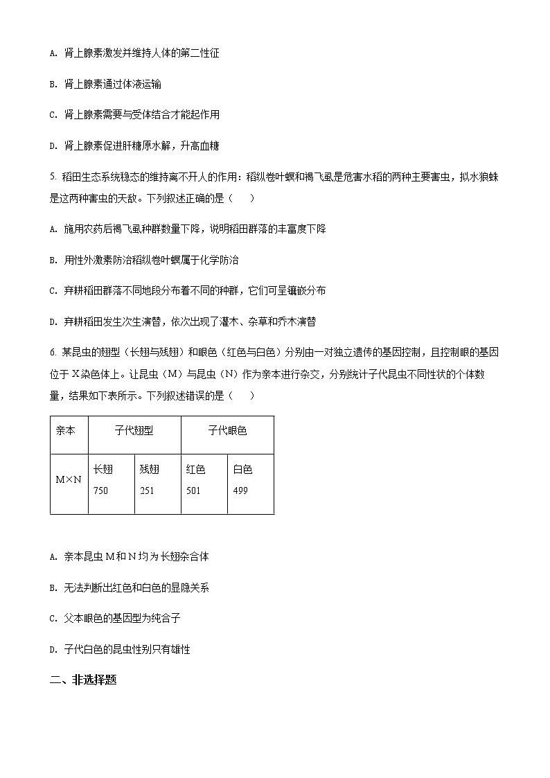 2021-2022学年宁夏中卫市高三三模理综生物试题（原卷+解析版）02