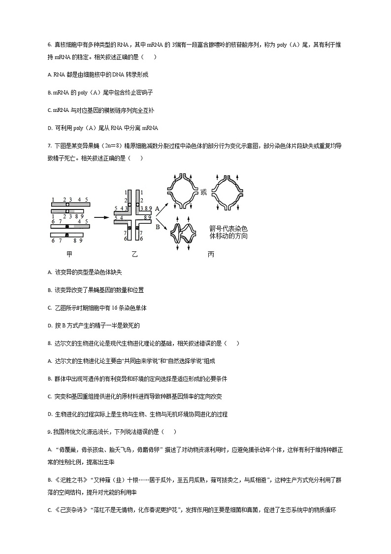 2022-2023学年湖北省高三下学期高考第六次适应性模拟考试生物试题Word版含答案03