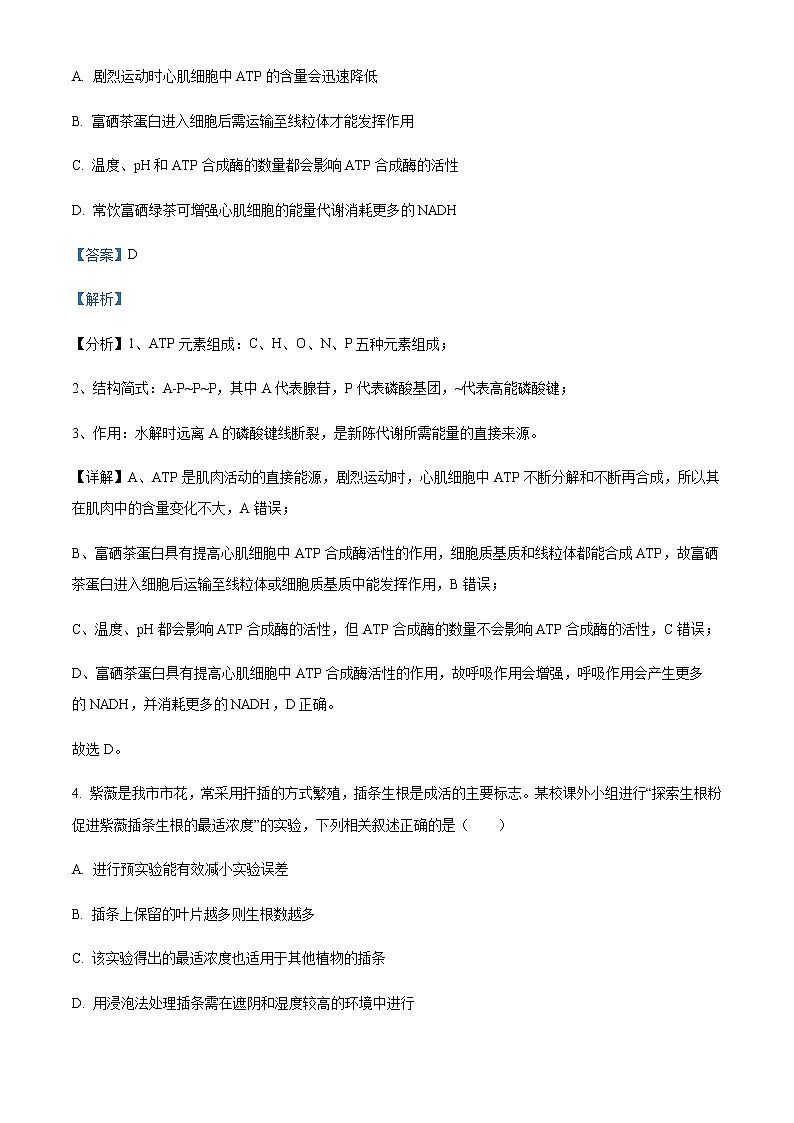 2023届四川省自贡市高三上学期第一次诊断性考试理综生物试题含解析03