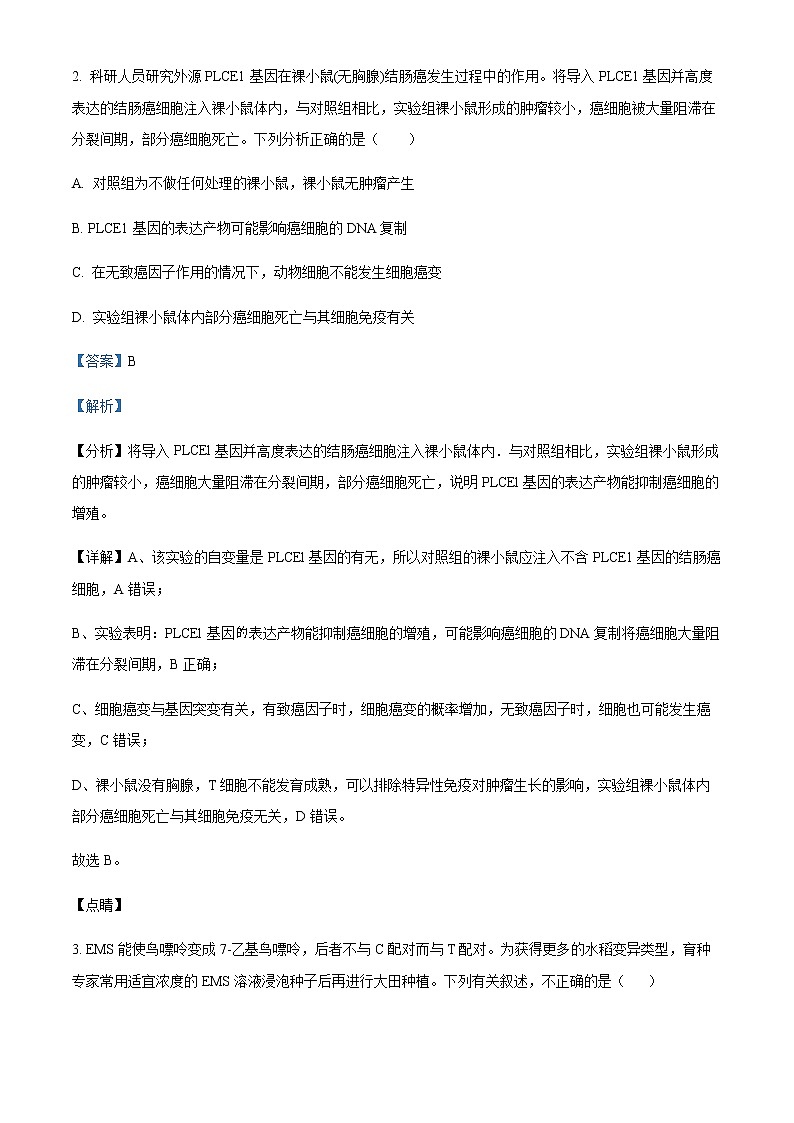 2022-2023年四川省绵阳南山中学高三下学期第十一次综合演练试题理综生物含解析02
