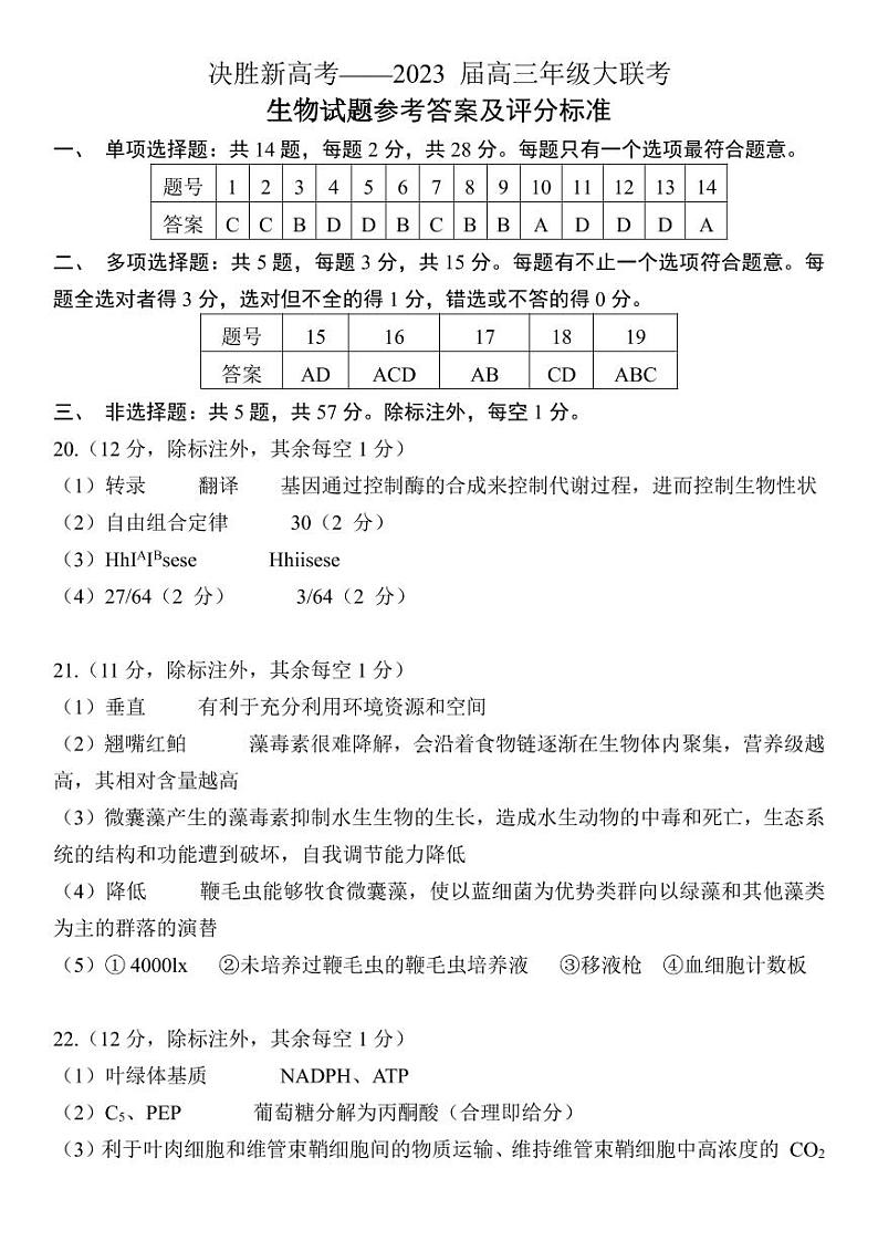 生物试题参考答案第1页
