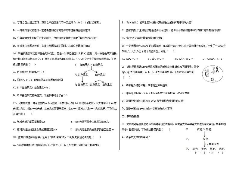 2022-2023学年江苏省宿迁市泗阳县实验高级中学高一3月月考生物试卷03