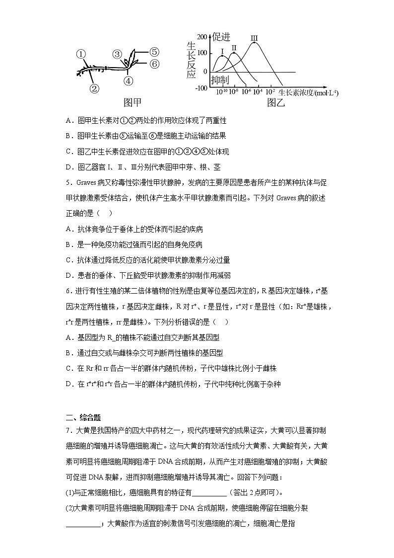 2023届四川省绵阳市高三下学期第三次诊断性考试理综生物试题（含答案）02