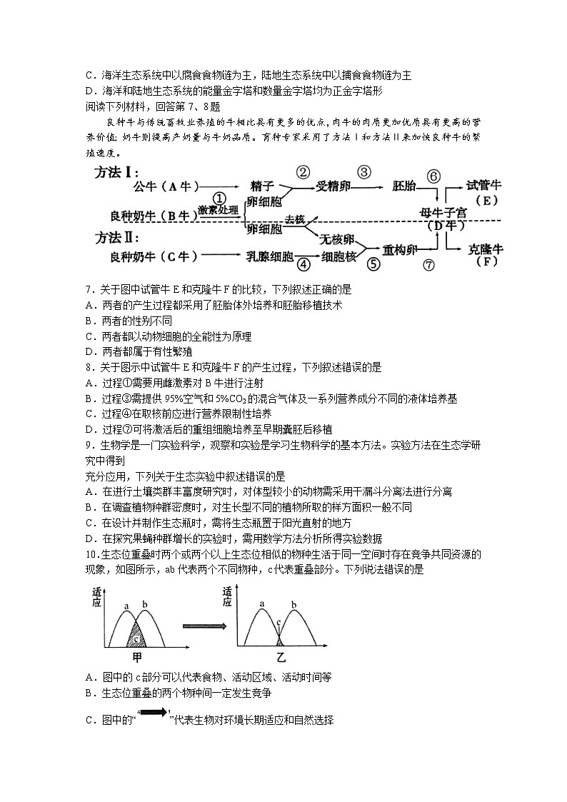 浙江省杭州七县（市）地区及周边重点中学2022-2023学年高二生物下学期期中联考试题（Word版附答案）02