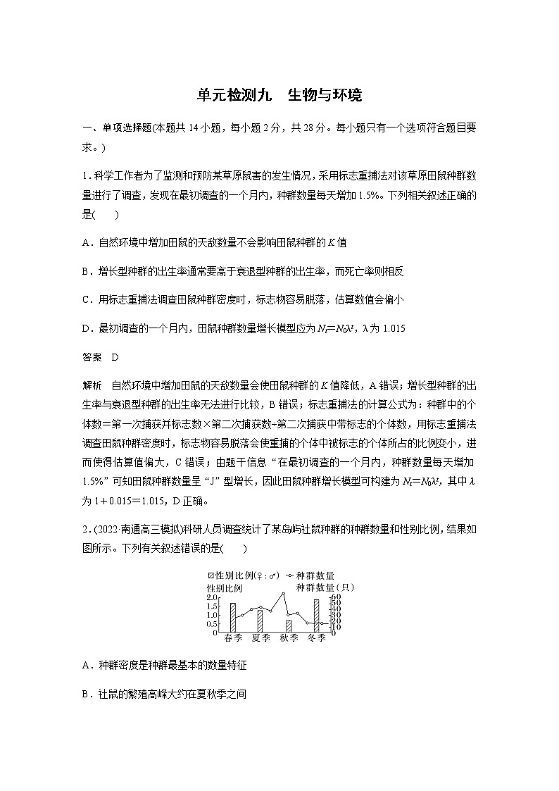 2023届苏教版高考生物一轮复习生物与环境单元测试含答案第1页