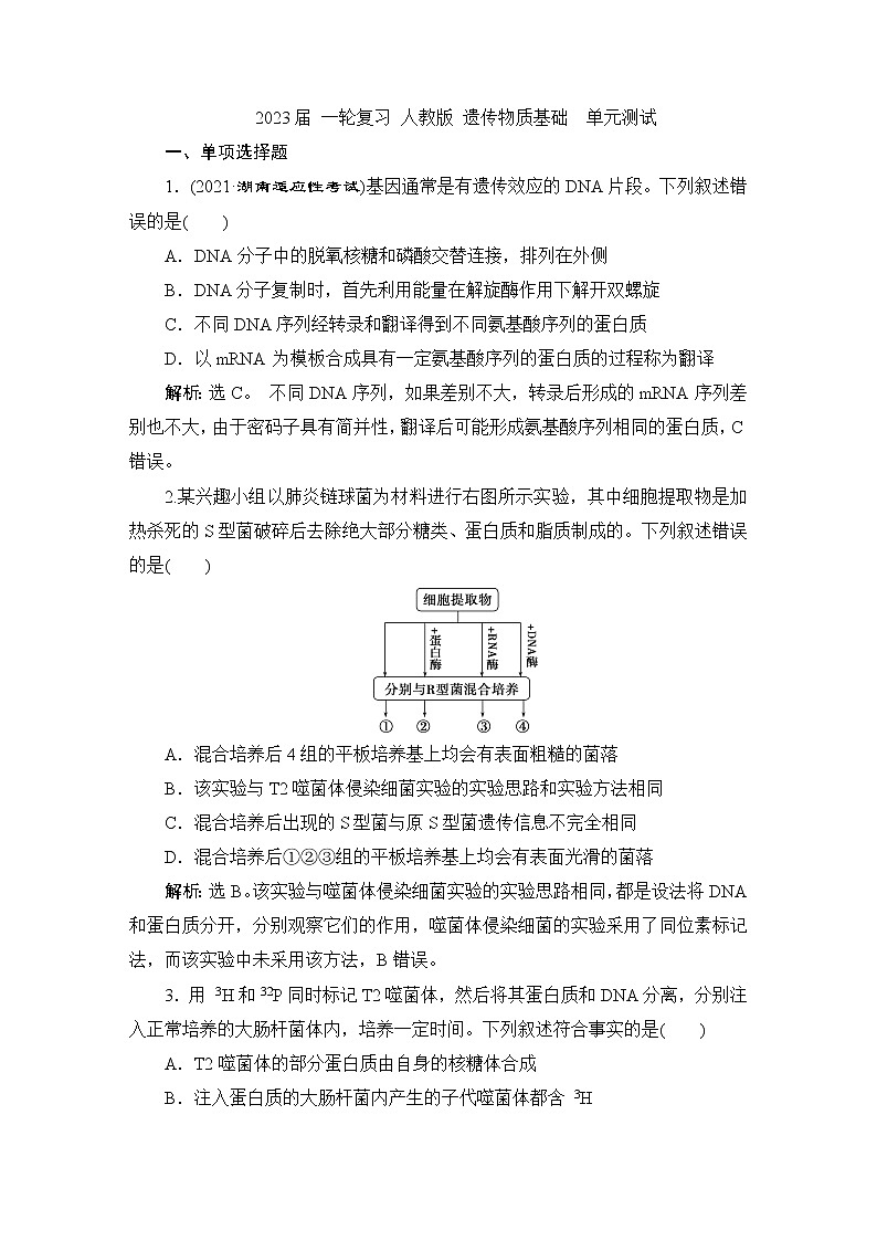 2023届人教版高考生物一轮复习遗传物质基础单元测试含答案01