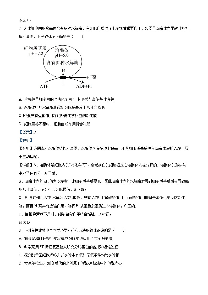 安徽省滁州市2022-2023学年高三生物1月期末试题（Word版附解析）02