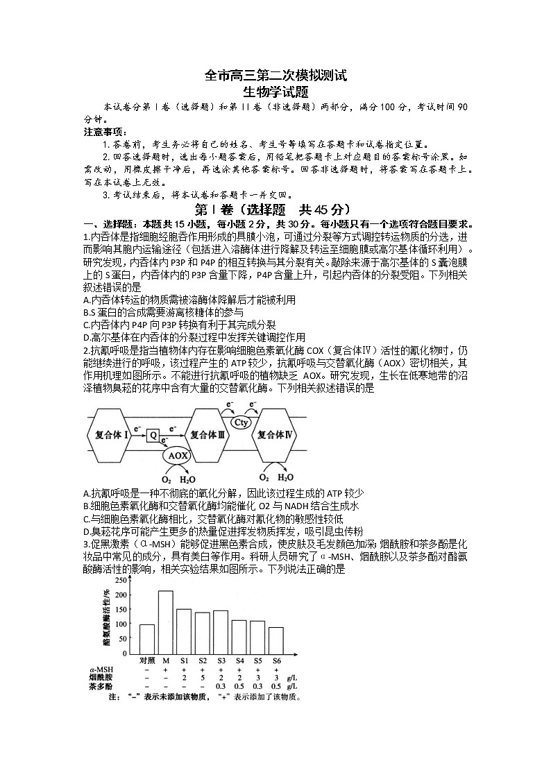 山东省菏泽市2023届高三生物下学期二模试题（Word版附答案）01