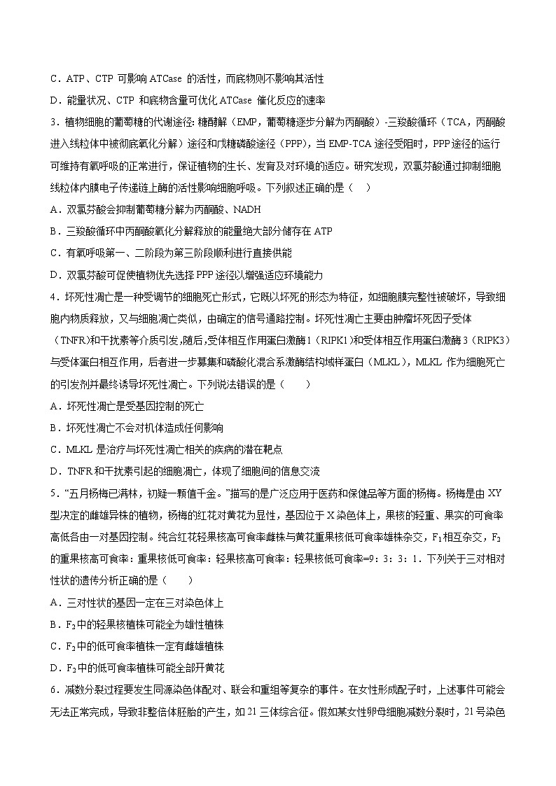 2023年高考考前押题密卷-生物（重庆卷）（A4考试版）02