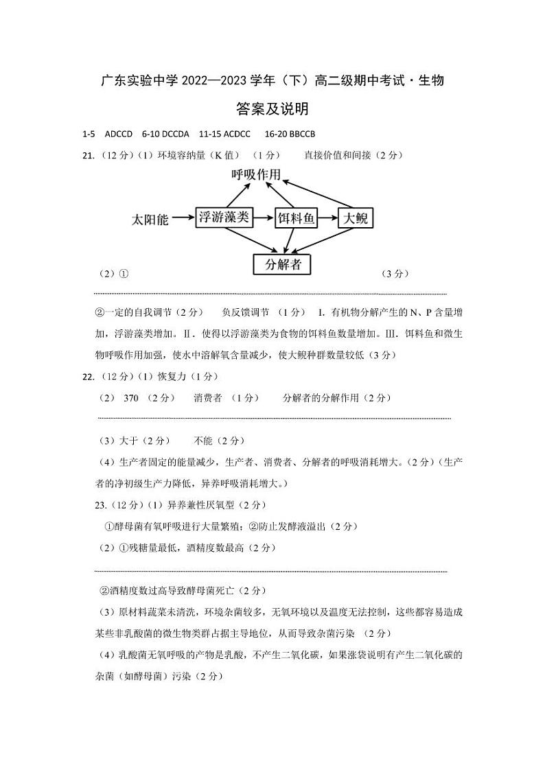 2022-2023学年广东实验中学高二下学期期中考试生物PDF版含答案01