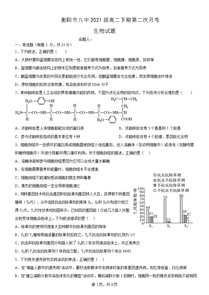 2022-2023学年湖南省衡阳市第八中学高二下学期第二次月考试题生物含解析第1页