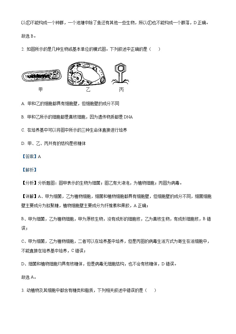2022-2023学年江西省九江市高一2月期末生物试题含解析02